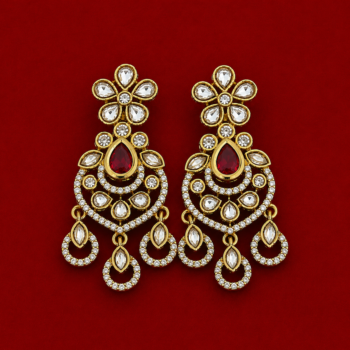 Ruby Kundan Chandbali Set