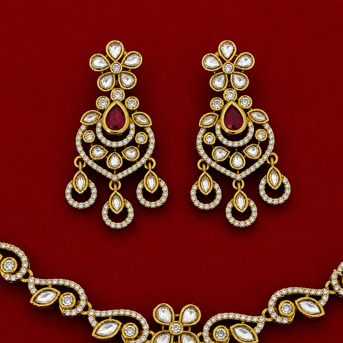 Ruby Kundan Chandbali Set