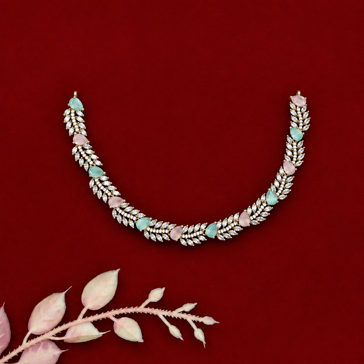 Leafy Pastel Zircon Neckpiece
