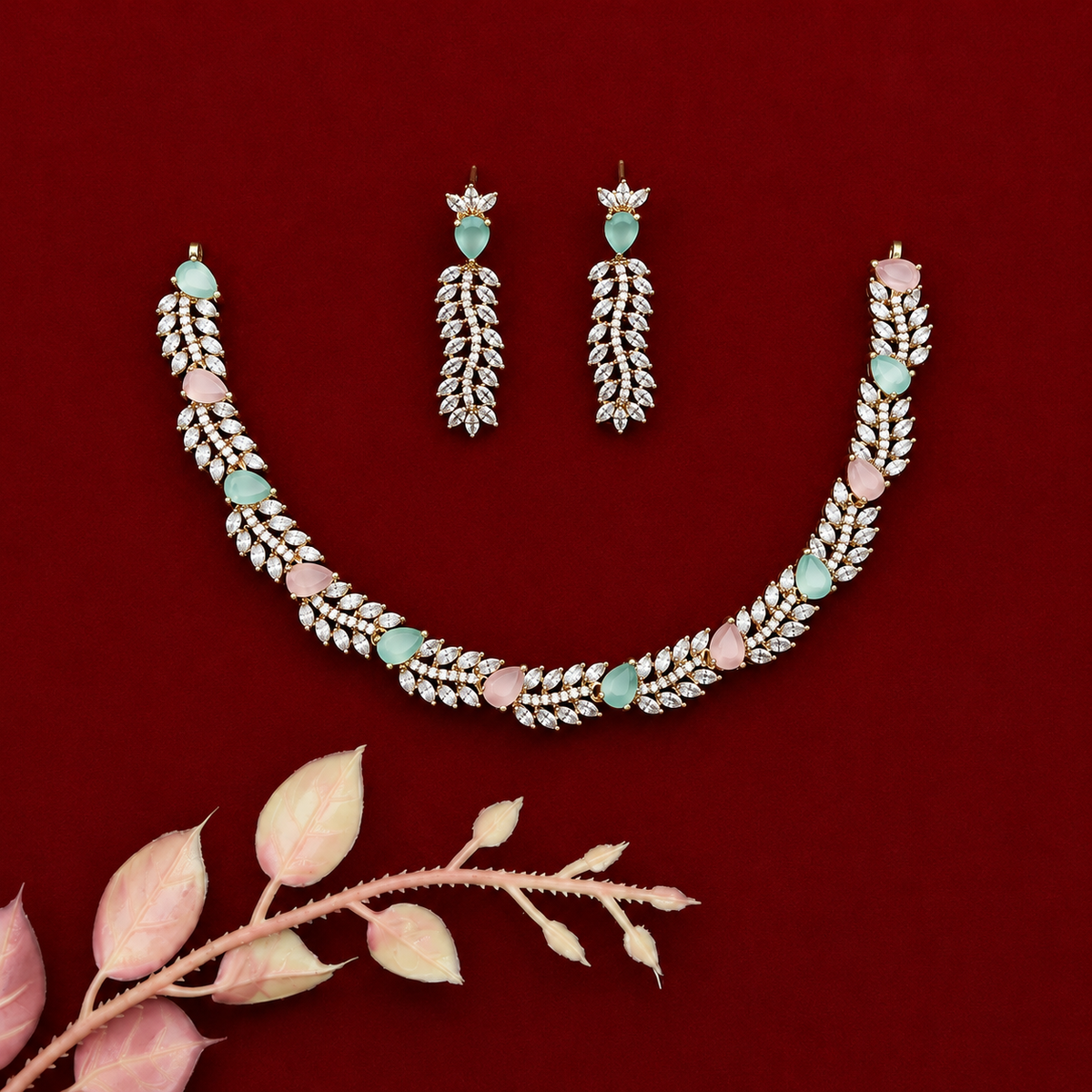 Leafy Pastel Zircon Neckpiece