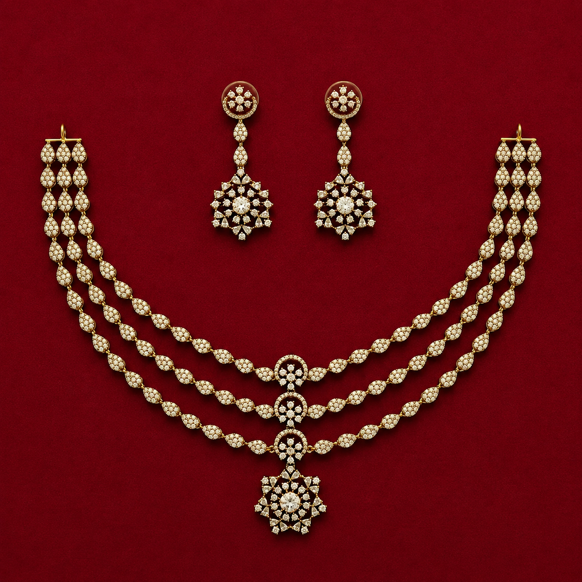 Triple Layer CZ Necklace Set