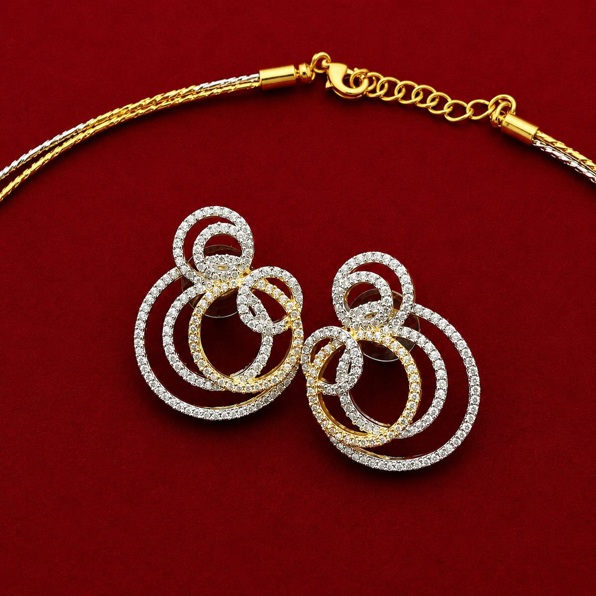 Dual Tone CZ Pendant Set