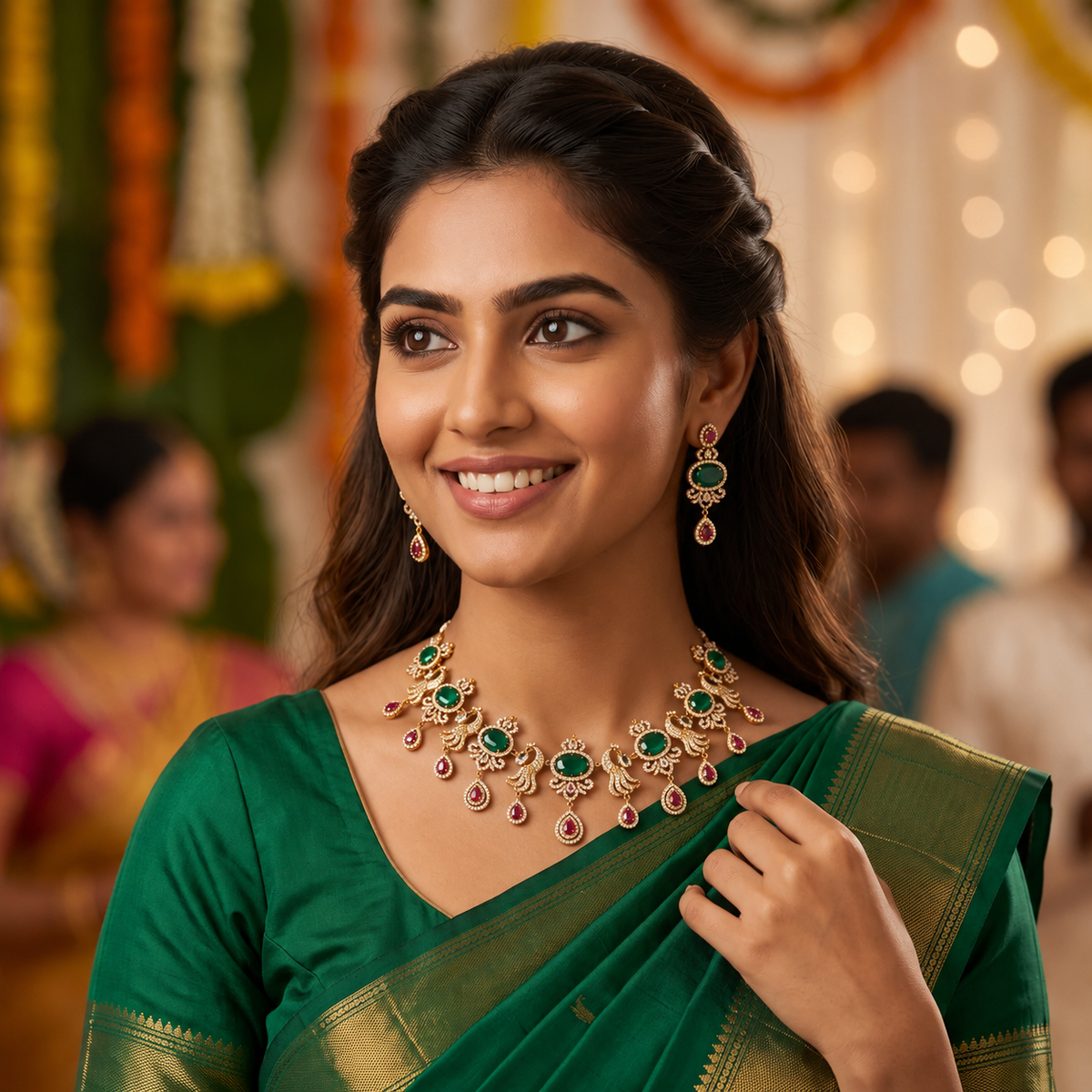 Emerald Peacock CZ Necklace Set