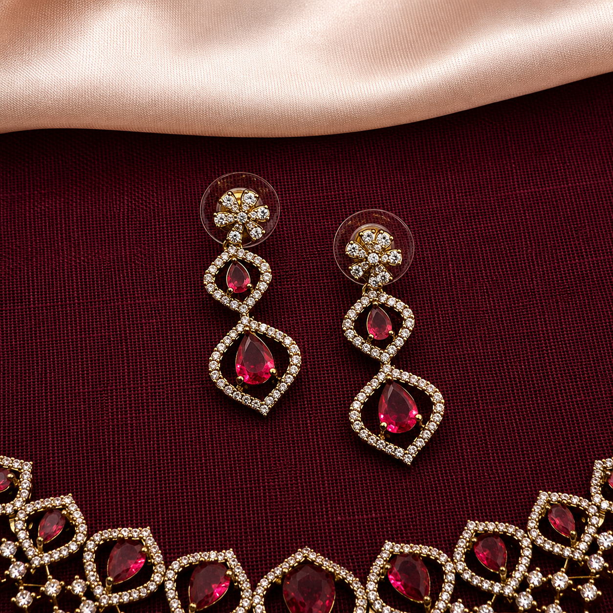 Red Stone Bridal Necklace Set