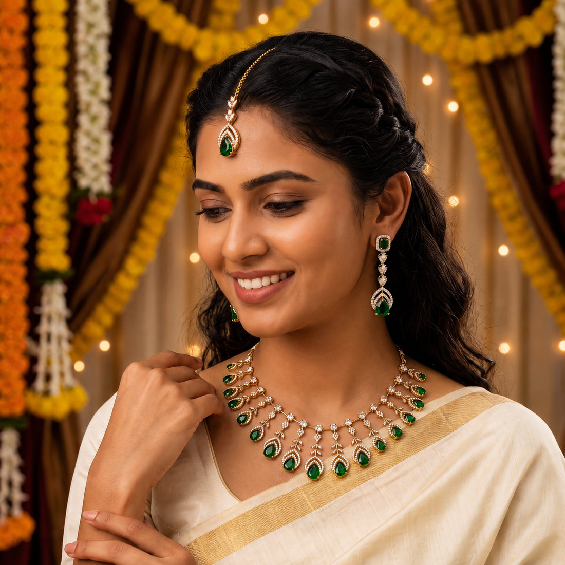 Festive Emerald Bridal Jewelry Set