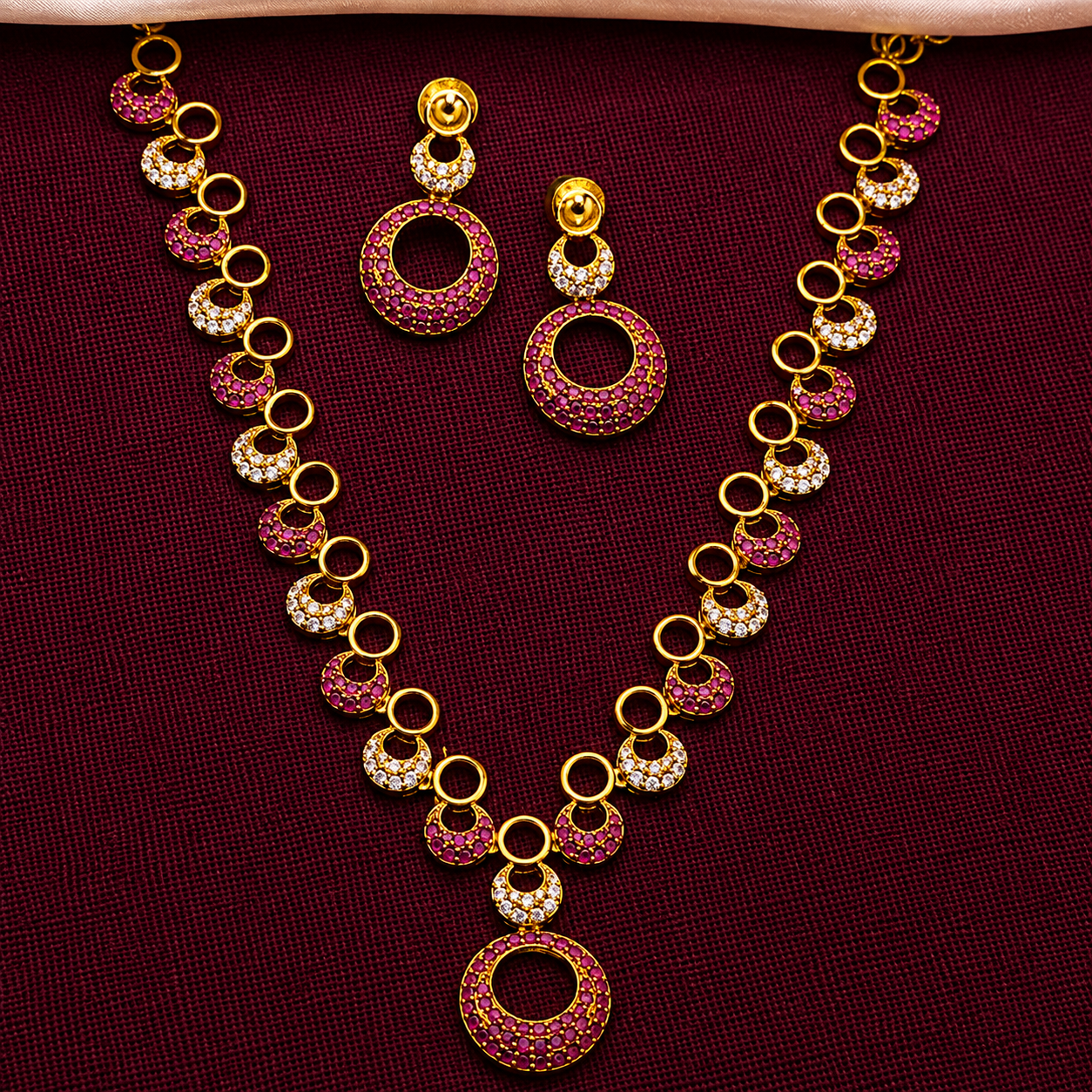 Ruby CZ Circle Necklace Set