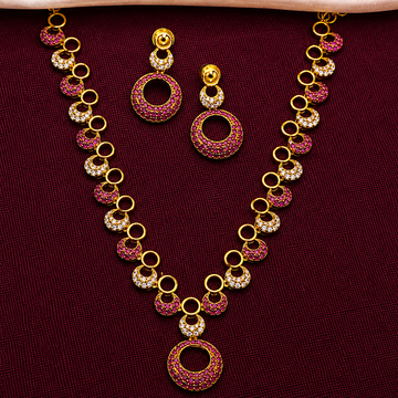 Ruby CZ Circle Necklace Set