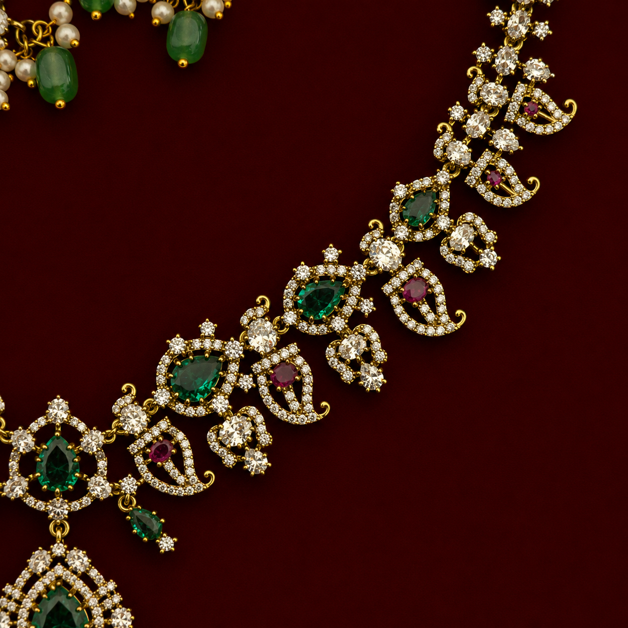 Emerald Pearl CZ Necklace Set