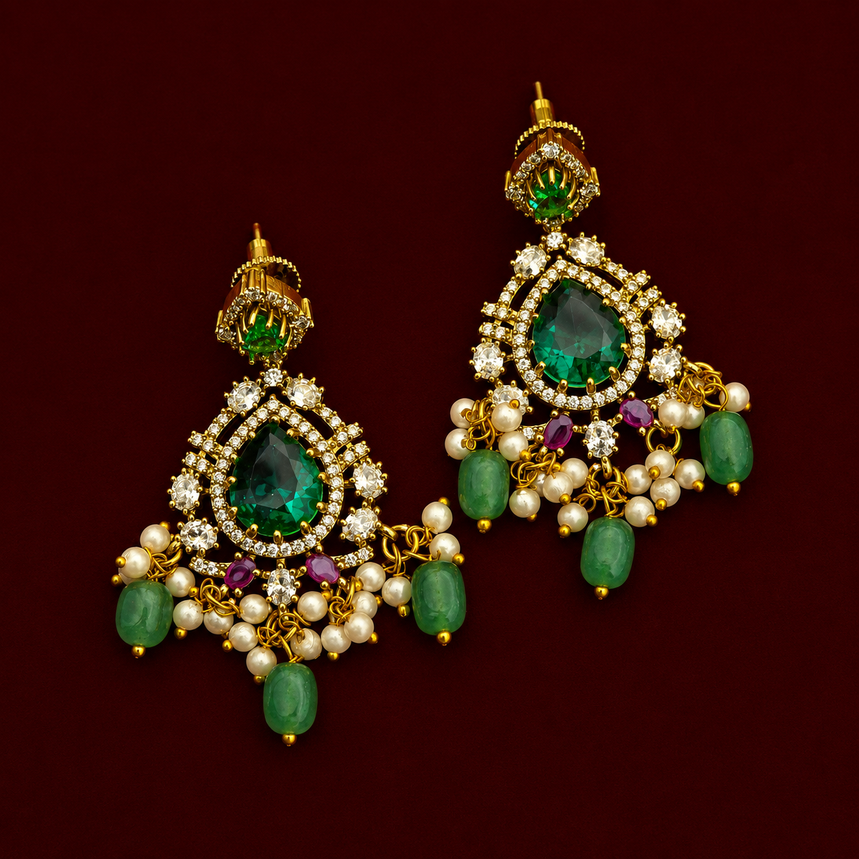 Emerald Pearl CZ Necklace Set