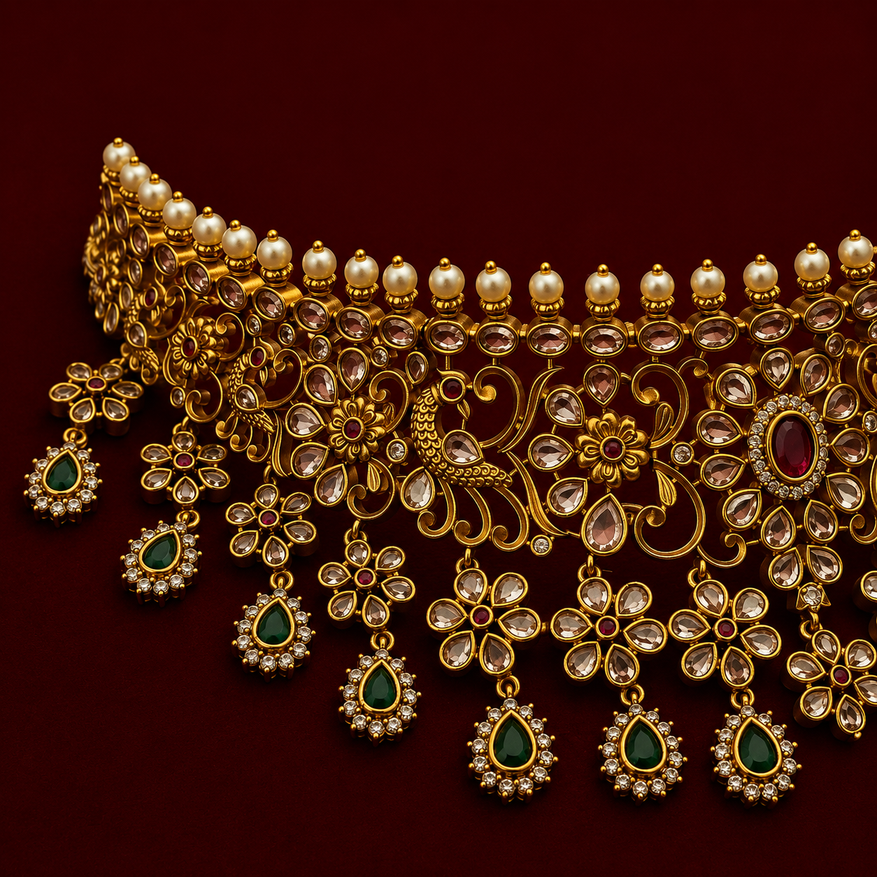 Antique Floral Kundan Bridal Choker Set