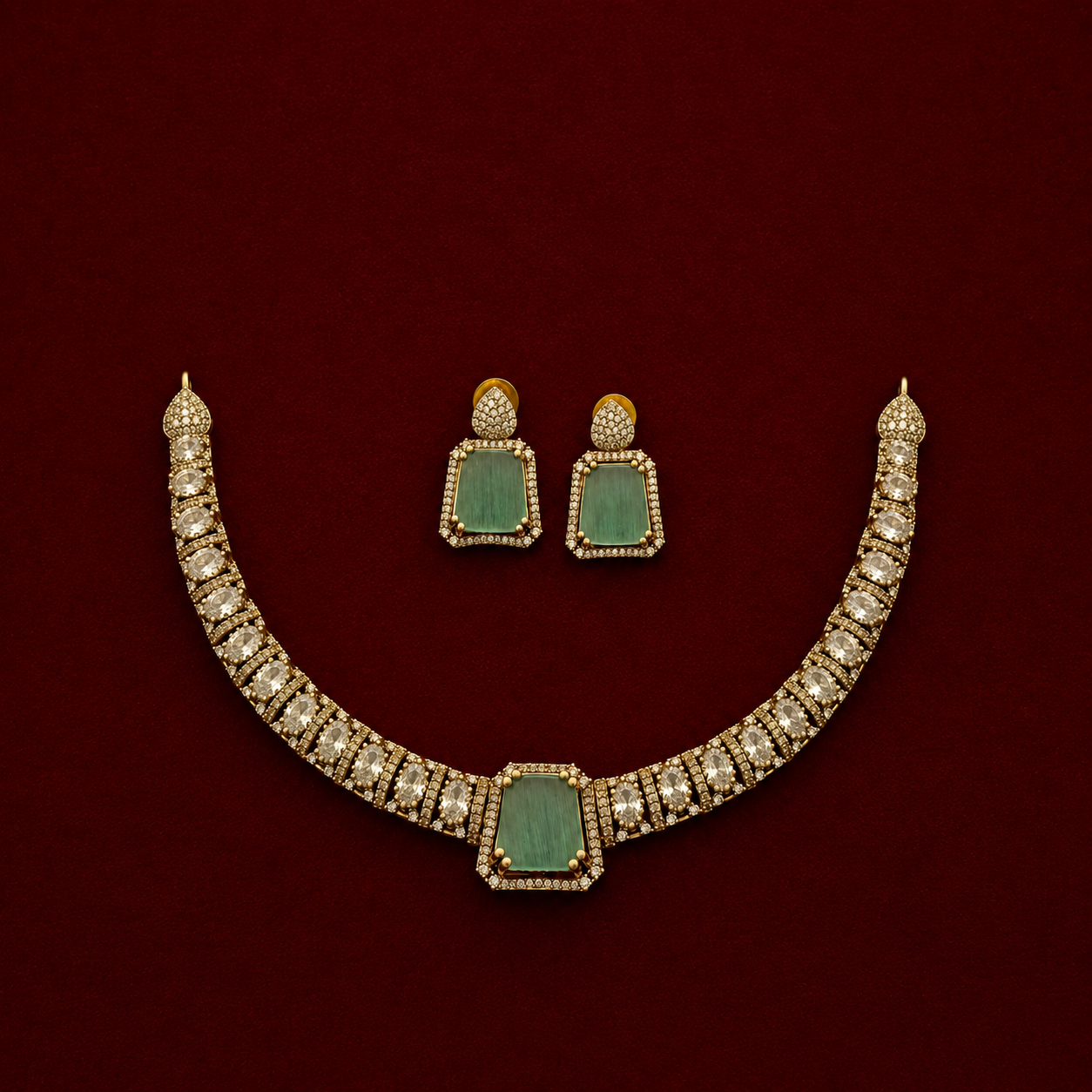 Mint Green CZ Choker Necklace Set