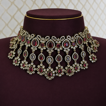 Blush Red Victorian Kundan Bridal Choker Set