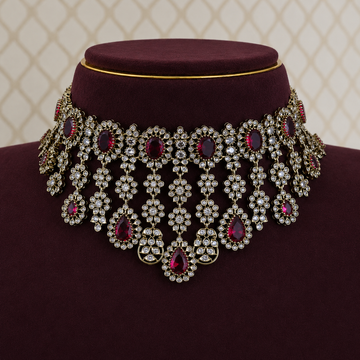 Ruby Red Victorian Kundan Bridal Choker Set