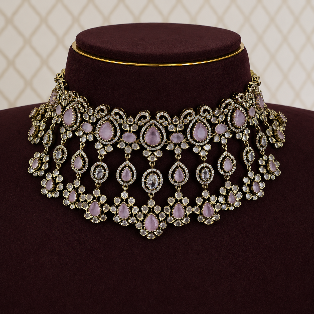 Blush Pink Victorian Kundan Bridal Choker Set