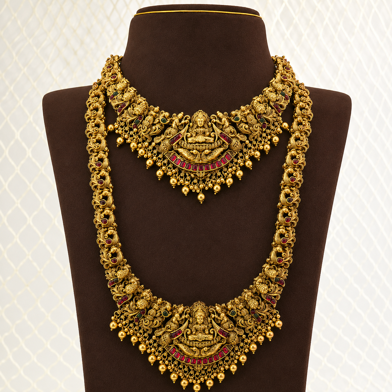Lakshmi Ruby Temple Bridal Combo Set