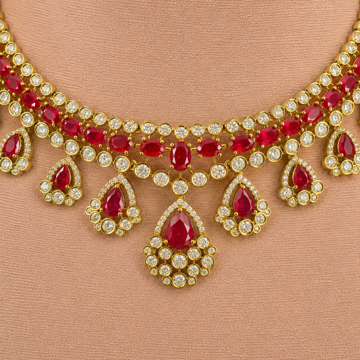 Ruby Kundan Choker Necklace Set
