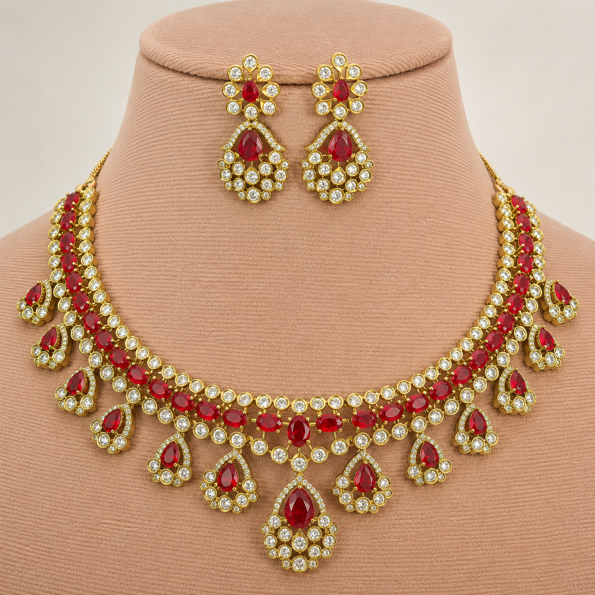 Ruby Kundan Choker Necklace Set