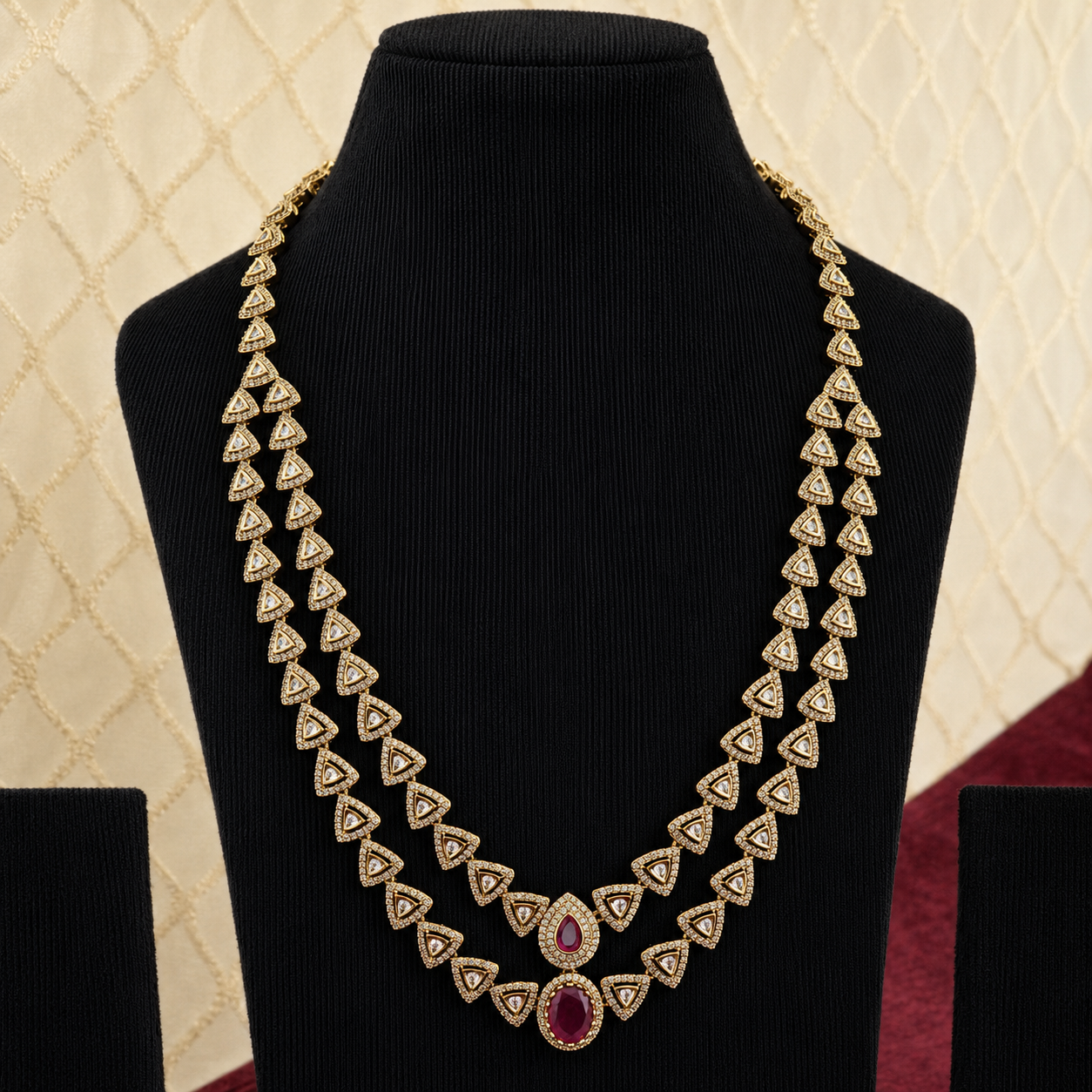 Triangle Motif CZ Long Necklace Set