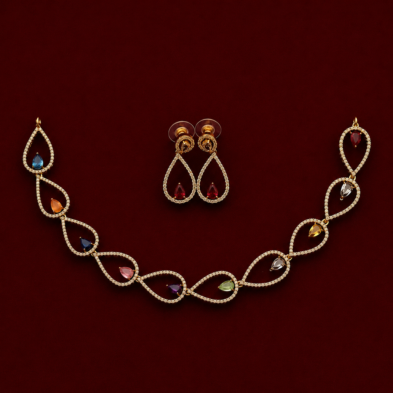 Multicolor Teardrop Necklace Set