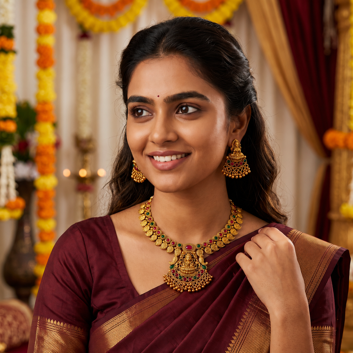 Lakshmi Antique Coin Temple Necklace Set