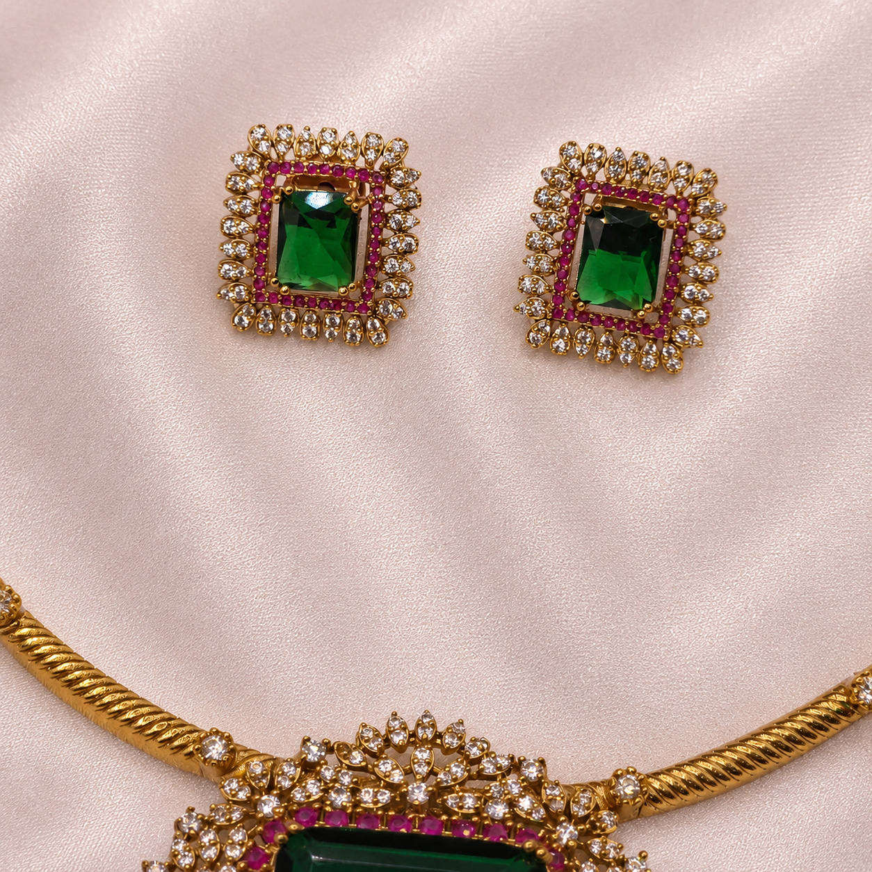 Regal Emerald CZ Pendant Set