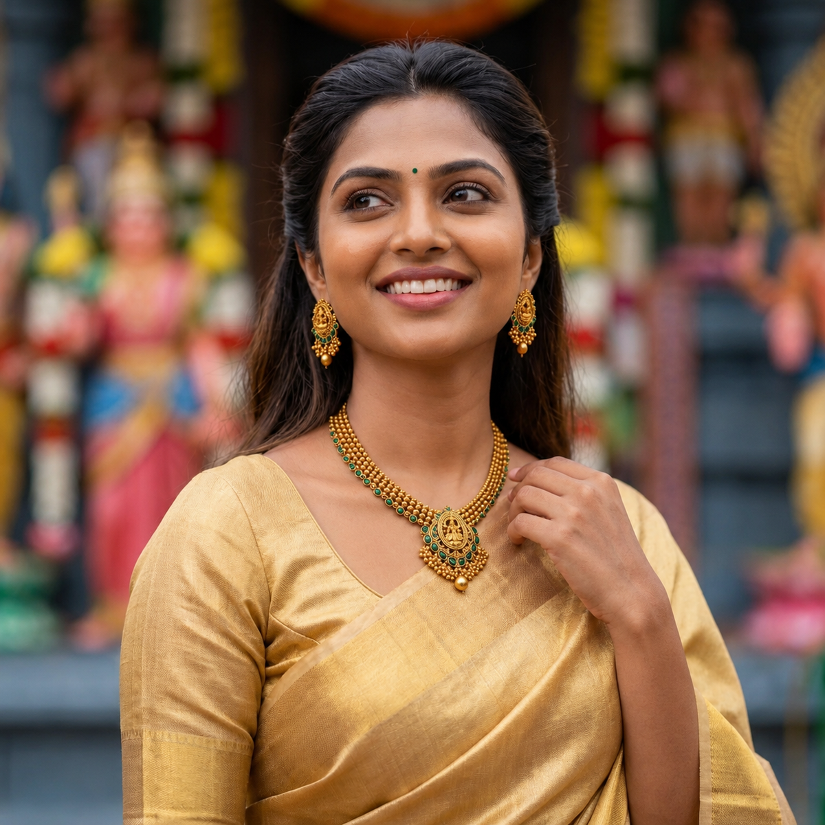 Lakshmi Emerald Antique Necklace Set