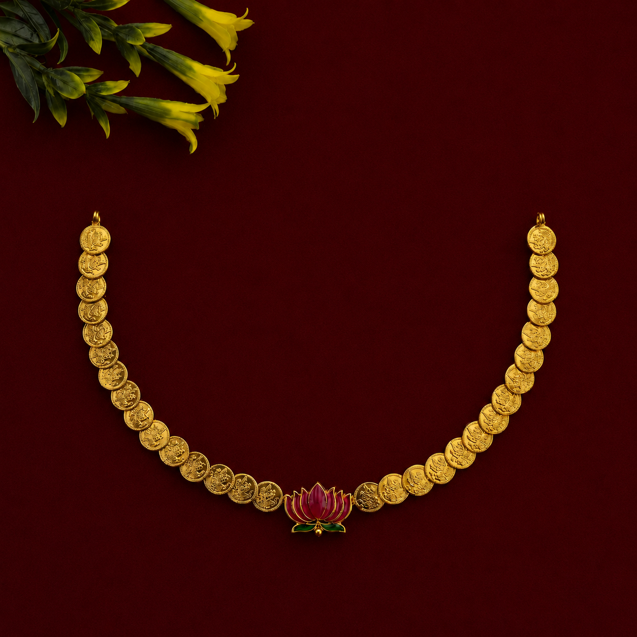 Lakshmi Coin Lotus Necklace Set