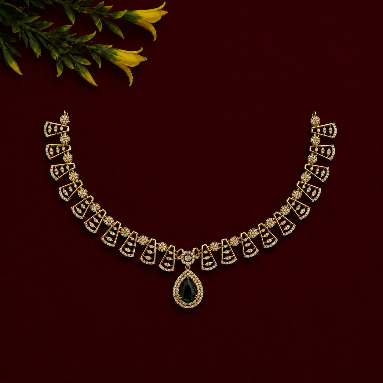 Green Teardrop CZ Necklace Set