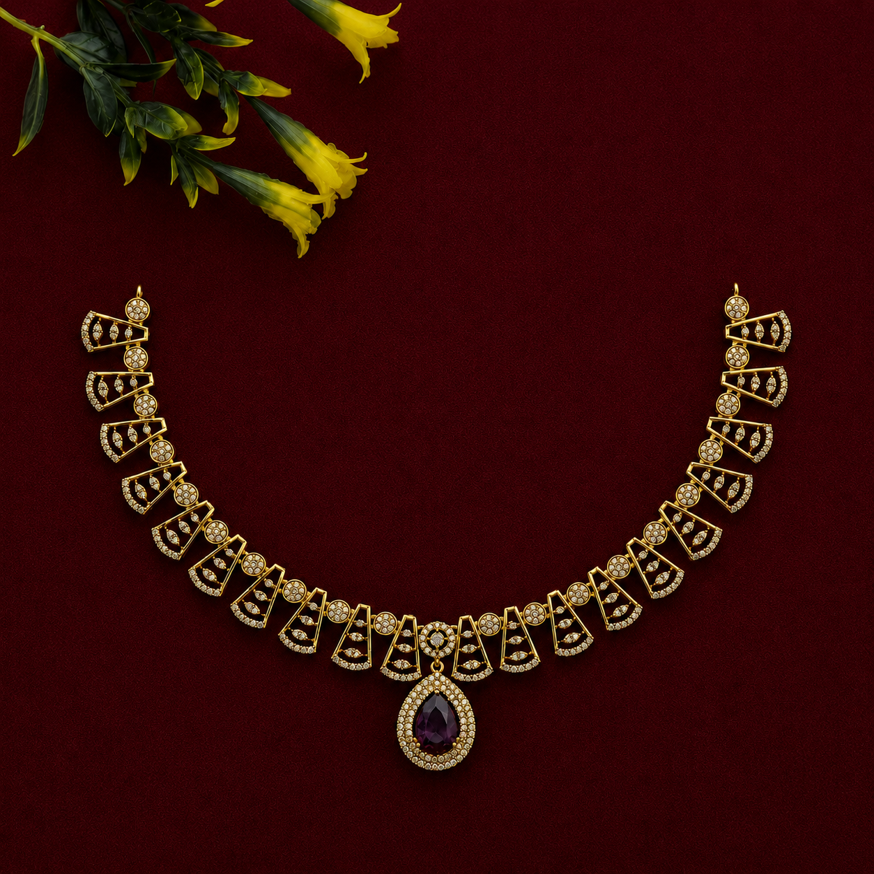 Purple Teardrop CZ Necklace Set