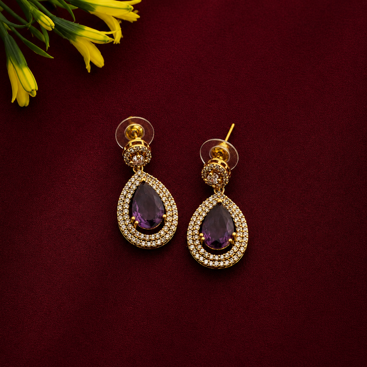Purple Teardrop CZ Necklace Set