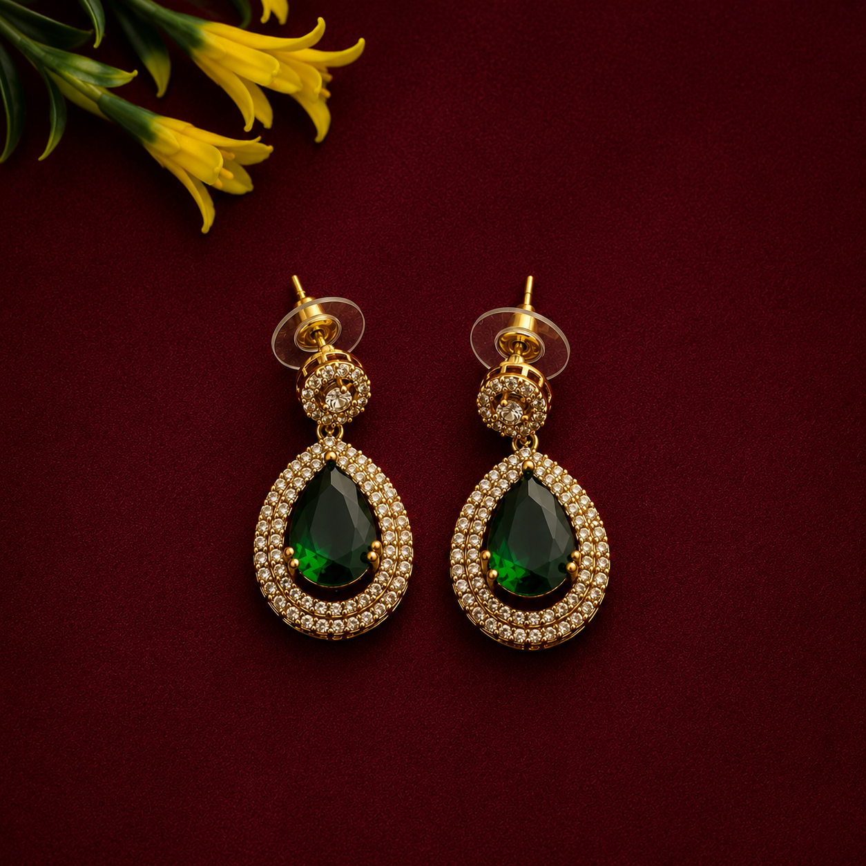 Green Teardrop CZ Necklace Set