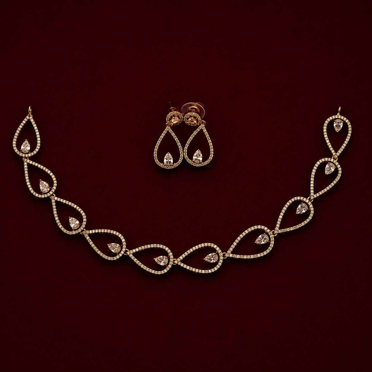 CZ Teardrop Necklace Set