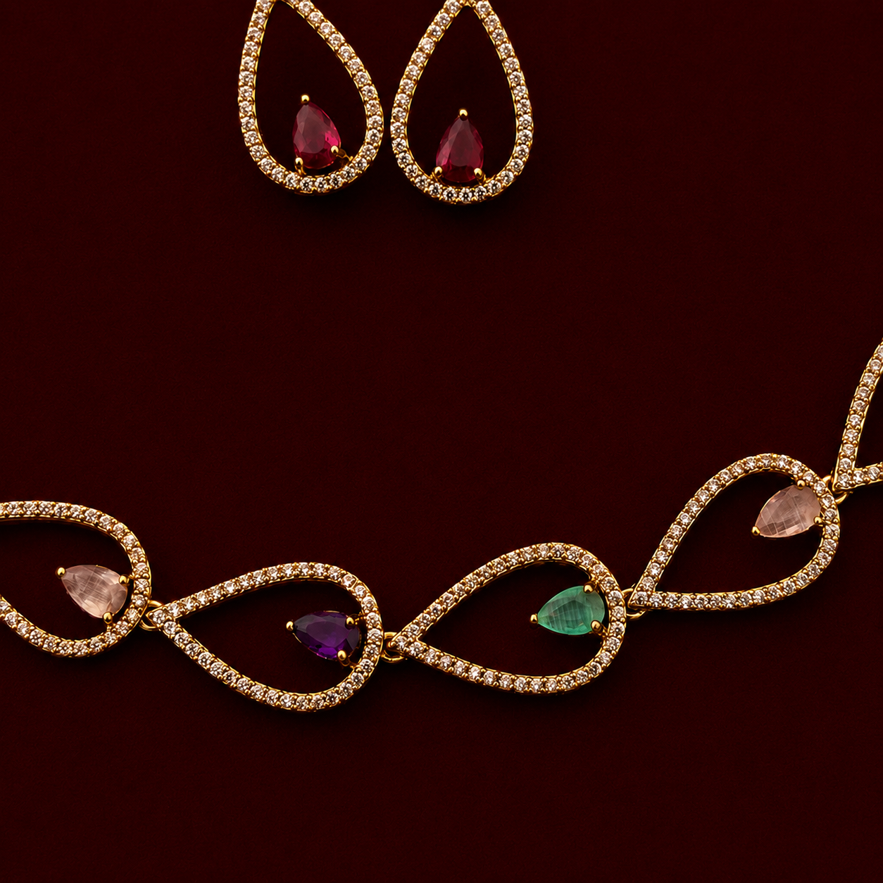 Multicolor Teardrop Necklace Set