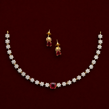 Ruby CZ Floral Necklace Set