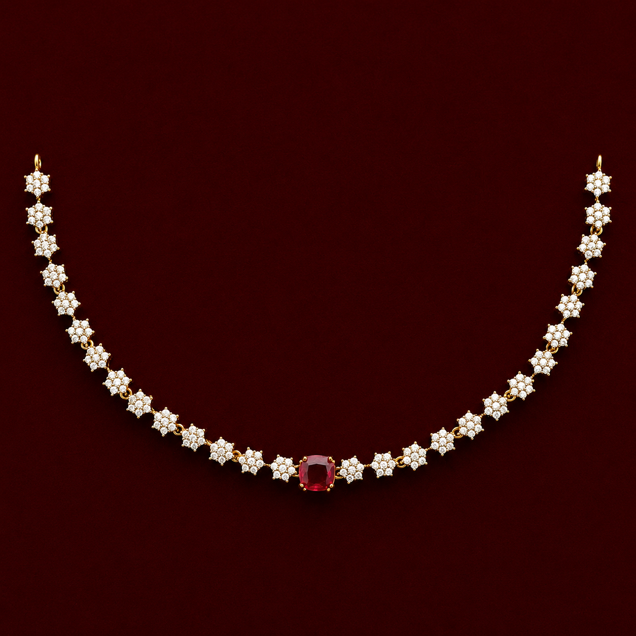 Ruby CZ Floral Necklace Set