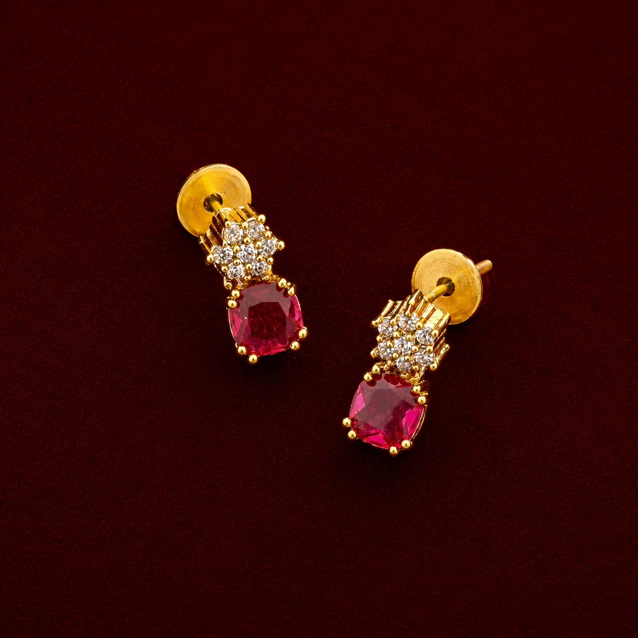 Ruby CZ Floral Necklace Set