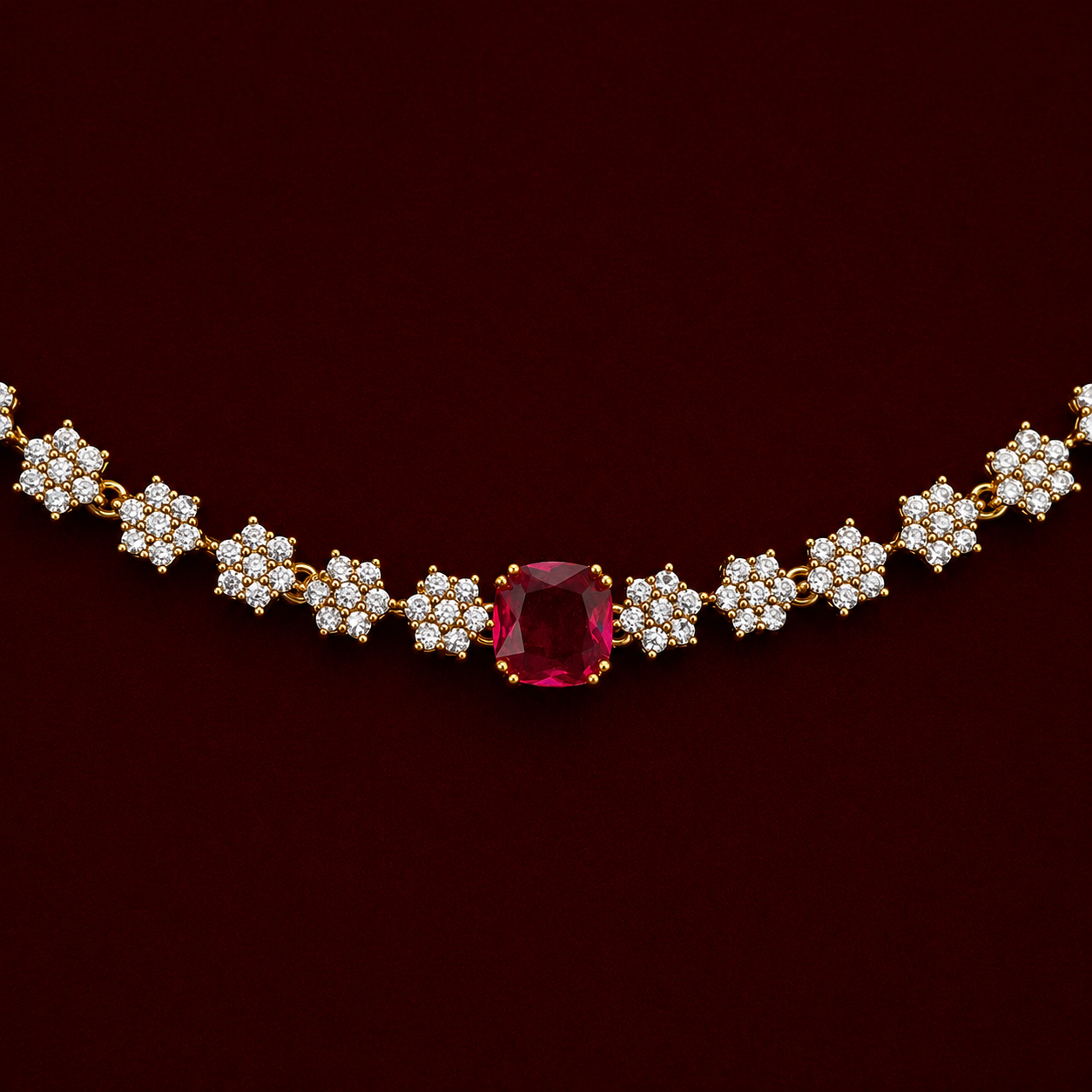 Ruby CZ Floral Necklace Set