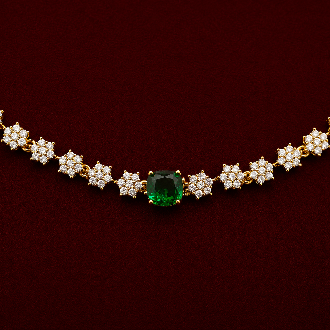 Emerald CZ Floral Necklace Set