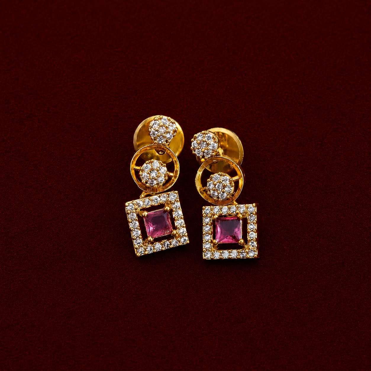 Ruby Geometric CZ Necklace Set