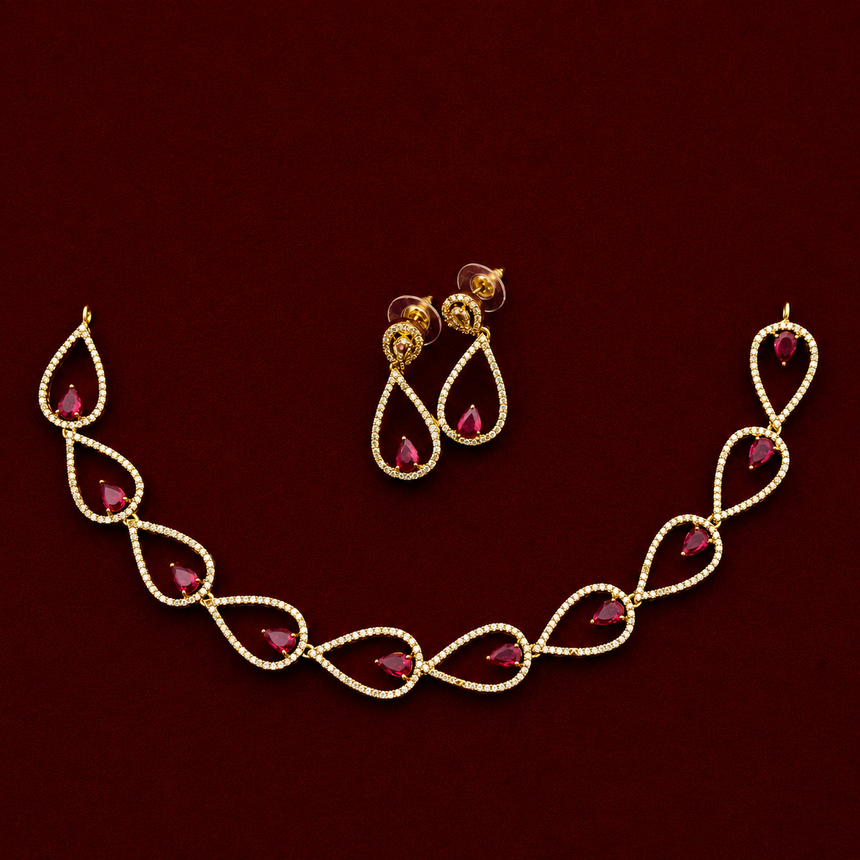 Ruby Teardrop Necklace Set