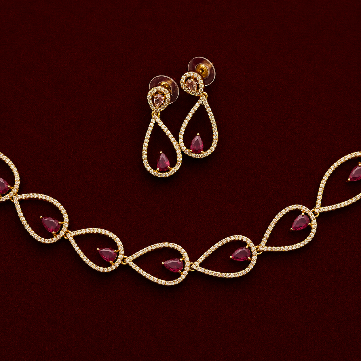 Ruby Teardrop Necklace Set