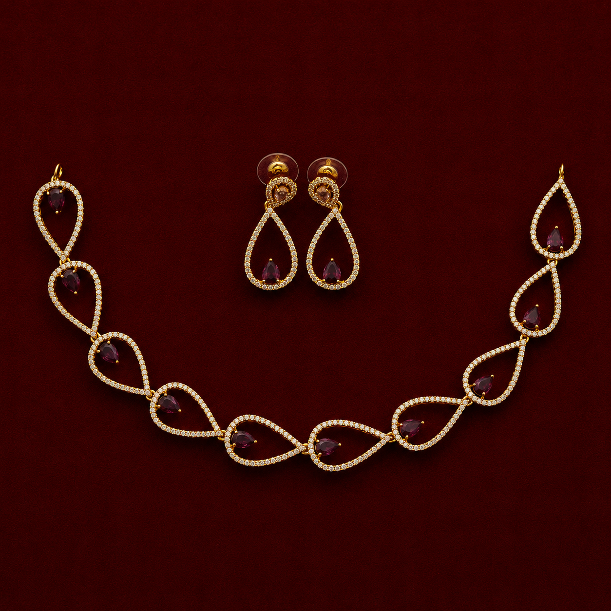 Amethyst Teardrop Necklace Set