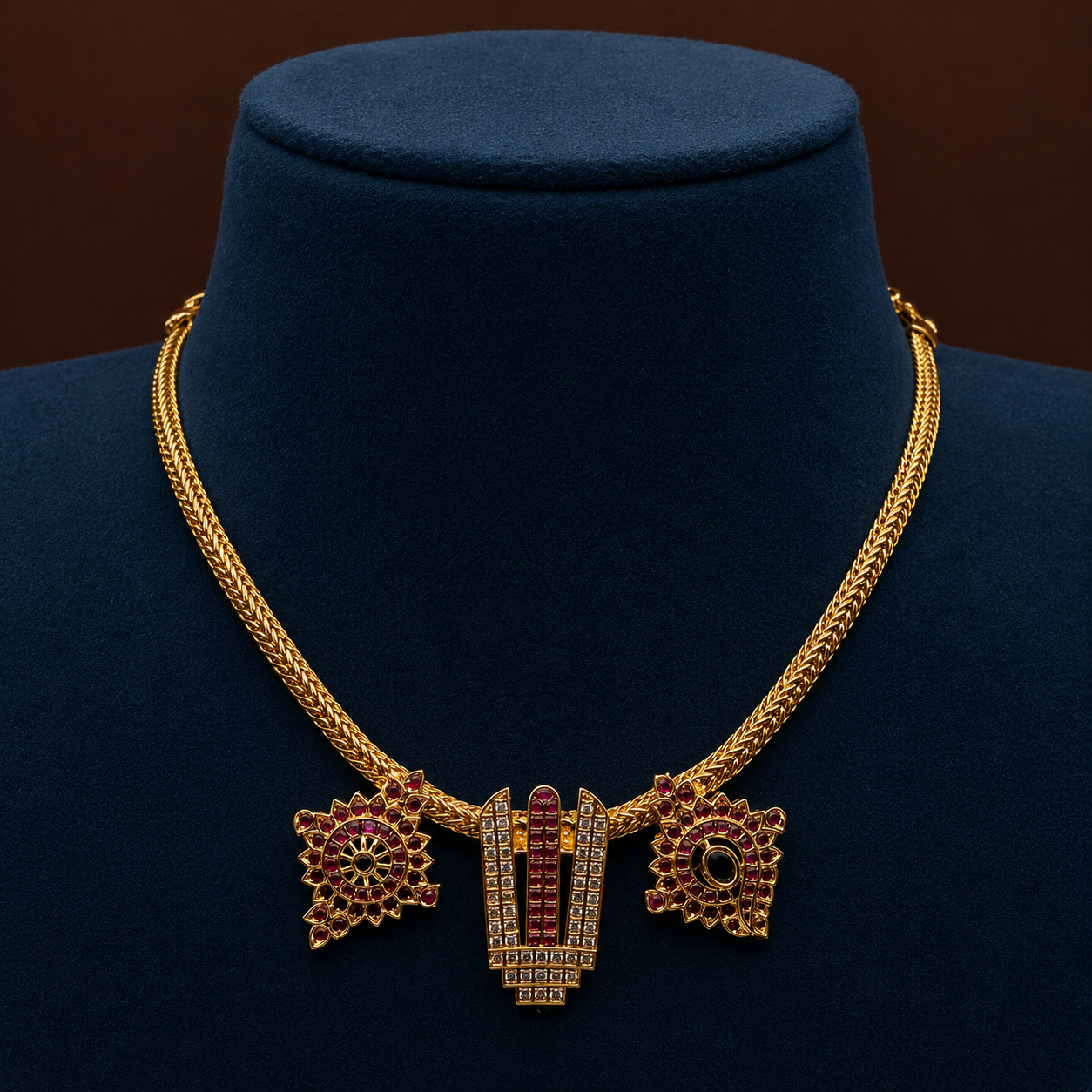 Temple Motif Gold Necklace Set
