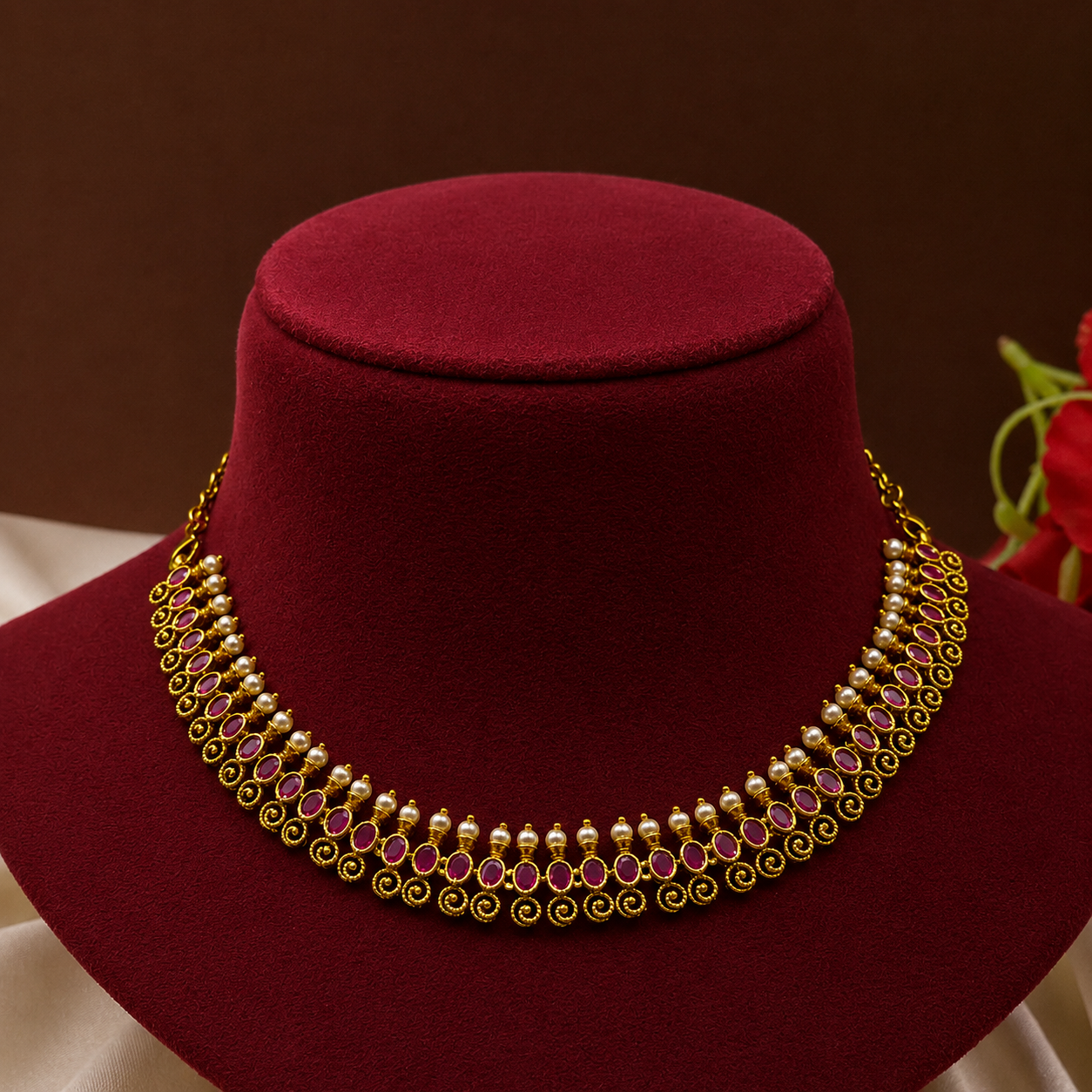 Ruby Pearl Antique Jhumka Set