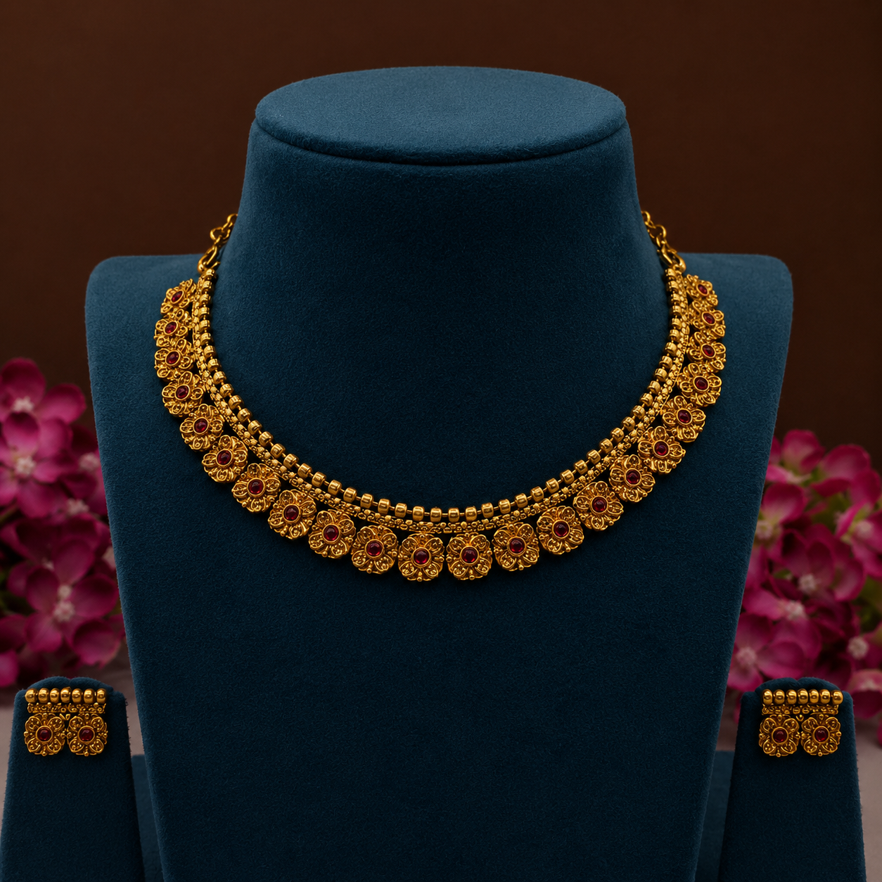 Ruby Floral Antique Choker Set