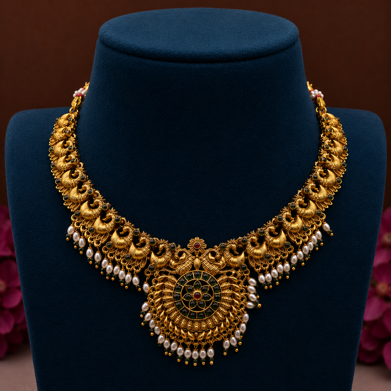 Royal Peacock Temple Necklace Set