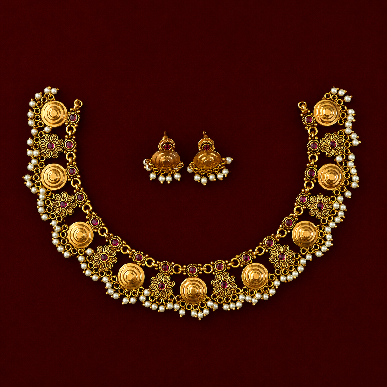 Antique Gold Coin Floral Choker Set
