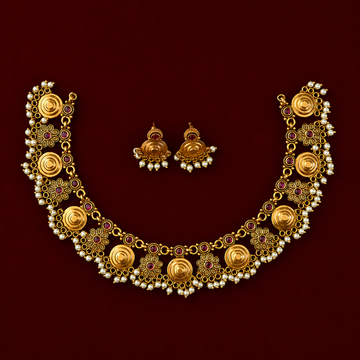 Antique Gold Coin Floral Choker Set