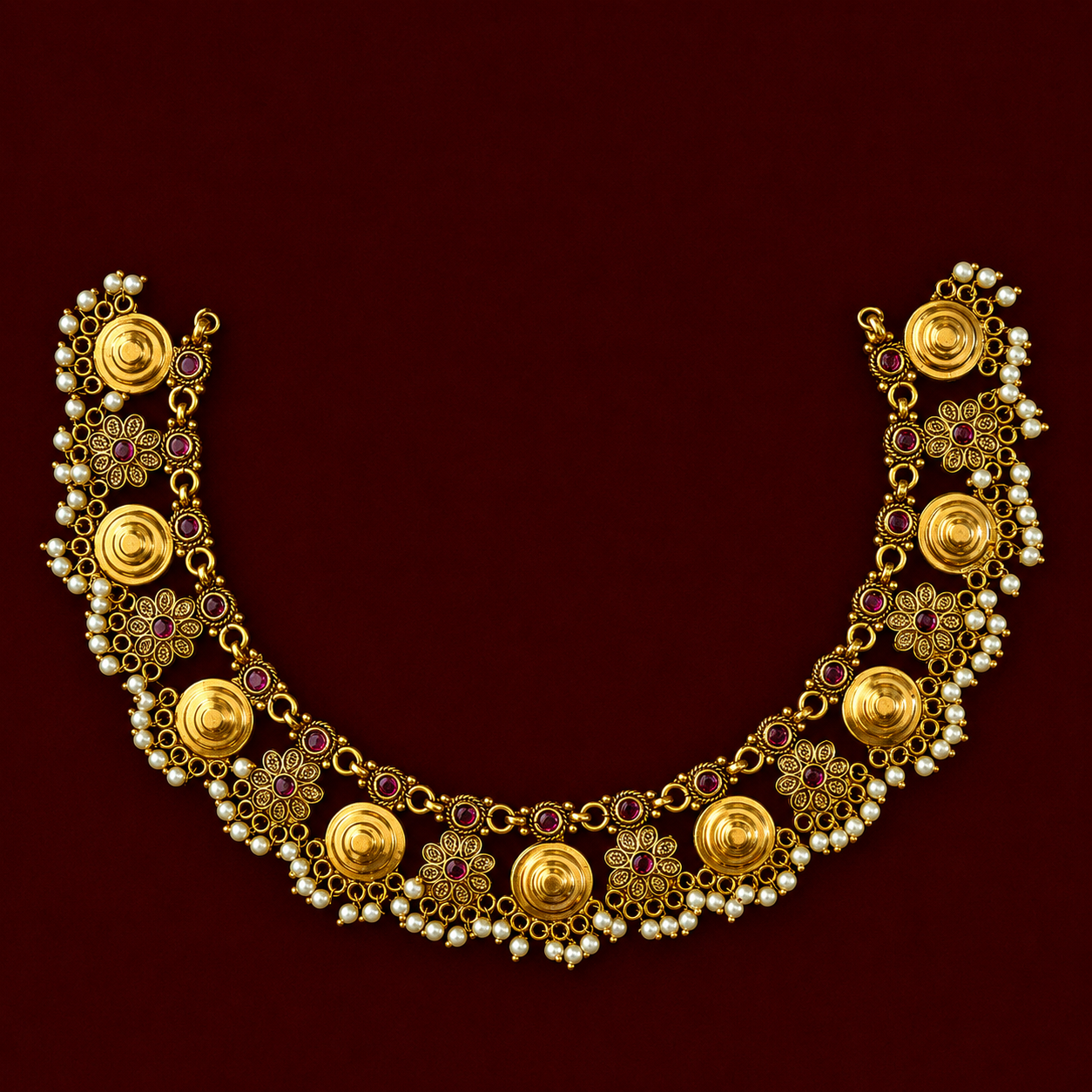 Antique Gold Coin Floral Choker Set