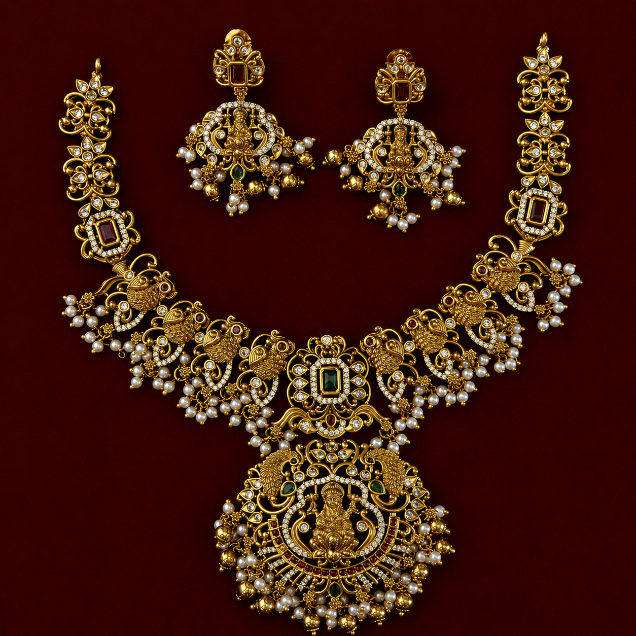 Lakshmi Peacock Antique Temple Necklace Set